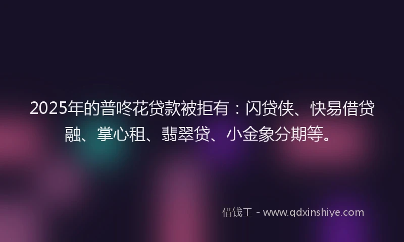 2025年的普咚花贷款被拒有：闪贷侠、快易借贷融、掌心租、翡翠贷、小金象分期等。