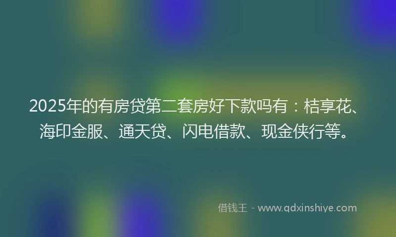 2025年的有房贷第二套房好下款吗有：桔享花、海印金服、通天贷、闪电借款、现金侠行等。