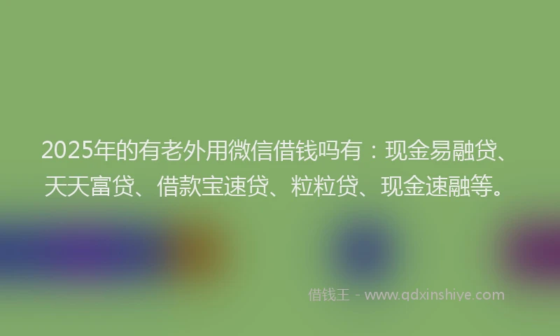 2025年的有老外用微信借钱吗有：现金易融贷、天天富贷、借款宝速贷、粒粒贷、现金速融等。
