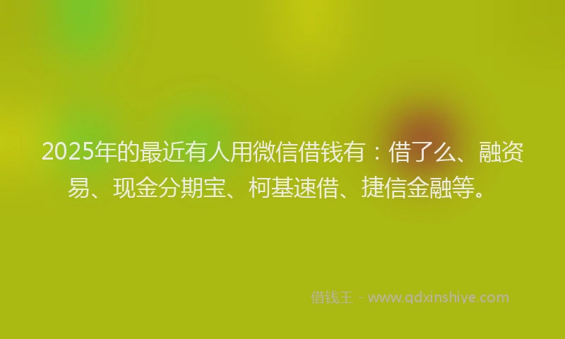 2025年的最近有人用微信借钱有：借了么、融资易、现金分期宝、柯基速借、捷信金融等。