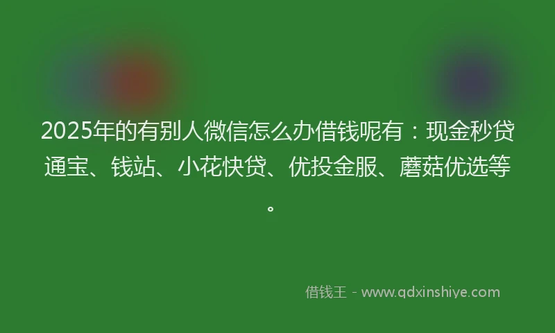 2025年的有别人微信怎么办借钱呢有：现金秒贷通宝、钱站、小花快贷、优投金服、蘑菇优选等。
