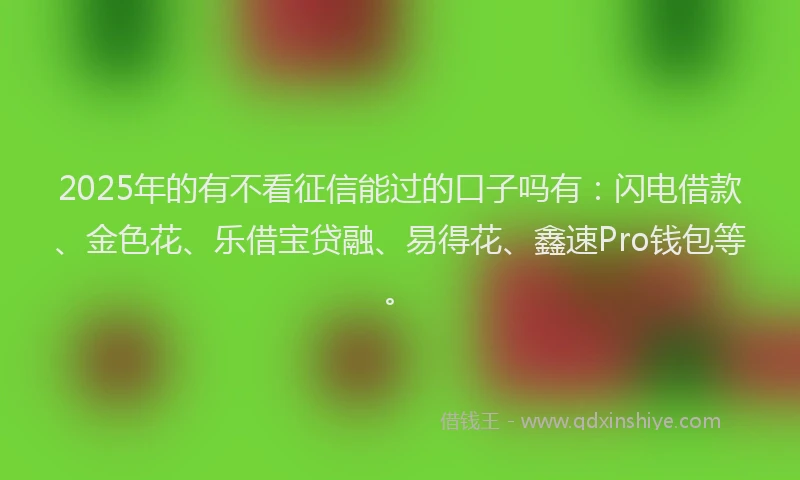2025年的有不看征信能过的口子吗有：闪电借款、金色花、乐借宝贷融、易得花、鑫速Pro钱包等。