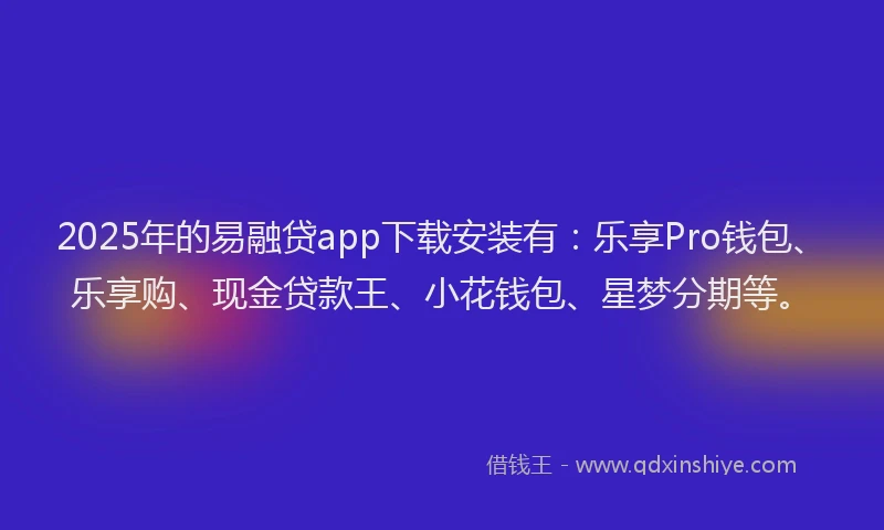 2025年的易融贷app下载安装有：乐享Pro钱包、乐享购、现金贷款王、小花钱包、星梦分期等。