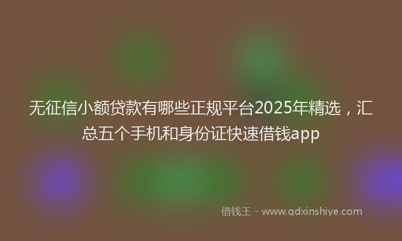 无征信小额贷款有哪些正规平台2025年精选，汇总五个手机和身份证快速借钱app