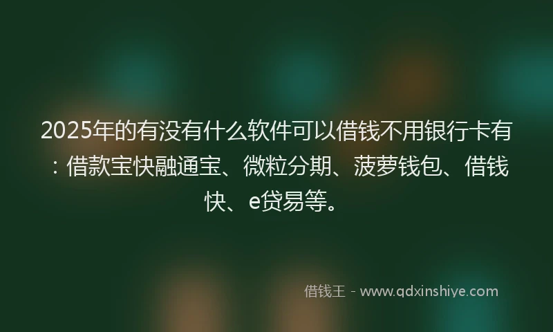 2025年的有没有什么软件可以借钱不用银行卡有：借款宝快融通宝、微粒分期、菠萝钱包、借钱快、e贷易等。