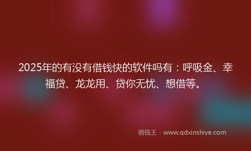 2025年的有没有借钱快的软件吗有：呼吸金、幸福贷、龙龙用、贷你无忧、想借等。