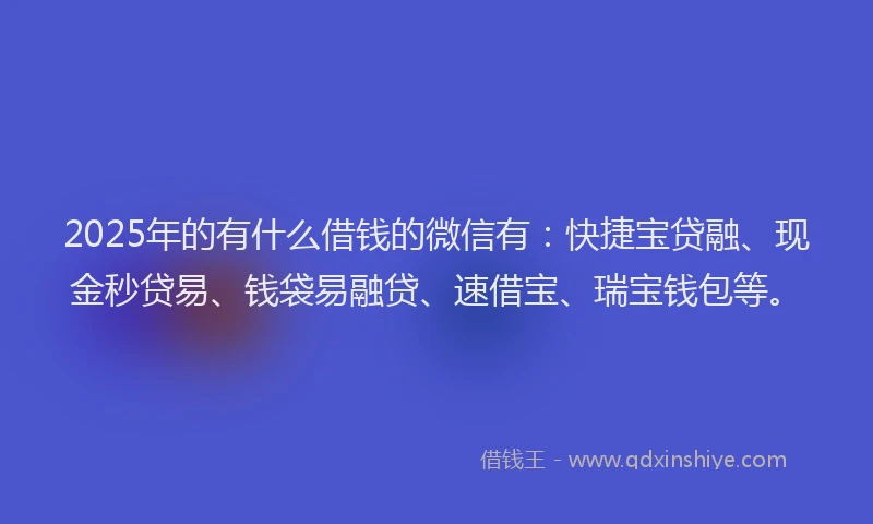 2025年的有什么借钱的微信有：快捷宝贷融、现金秒贷易、钱袋易融贷、速借宝、瑞宝钱包等。