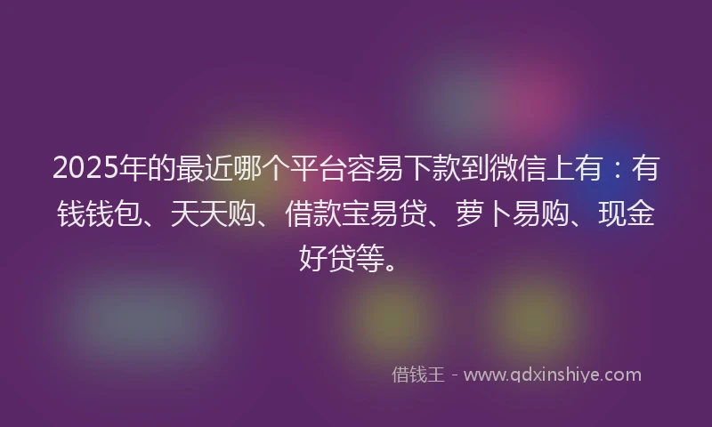 2025年的最近哪个平台容易下款到微信上有：有钱钱包、天天购、借款宝易贷、萝卜易购、现金好贷等。