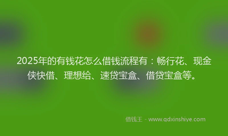 2025年的有钱花怎么借钱流程有：畅行花、现金侠快借、理想给、速贷宝盒、借贷宝盒等。