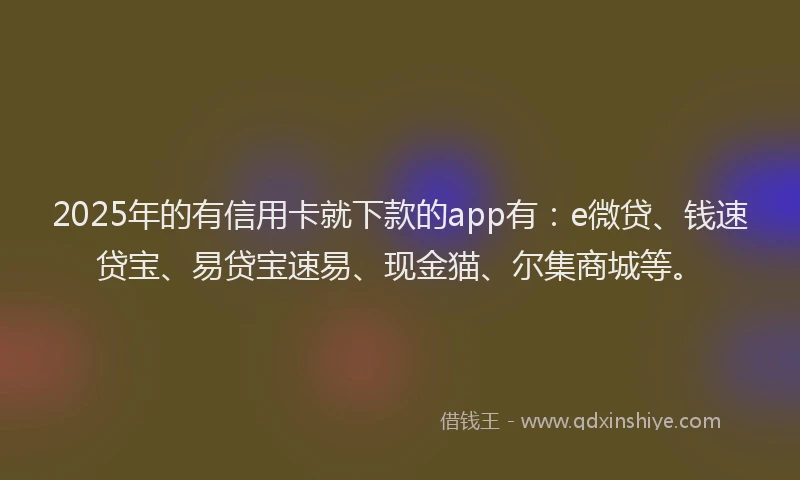 2025年的有信用卡就下款的app有：e微贷、钱速贷宝、易贷宝速易、现金猫、尔集商城等。