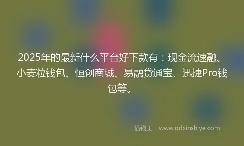 2025年的最新什么平台好下款有：现金流速融、小麦粒钱包、恒创商城、易融贷通宝、迅捷Pro钱包等。