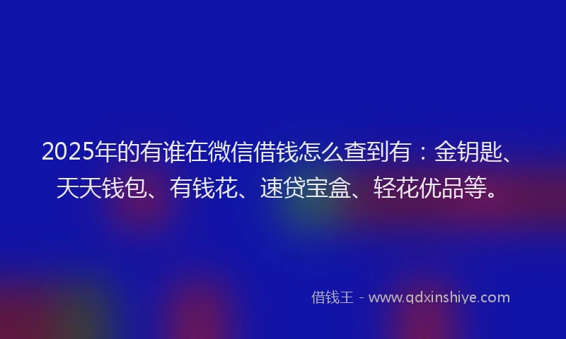 2025年的有谁在微信借钱怎么查到有：金钥匙、天天钱包、有钱花、速贷宝盒、轻花优品等。
