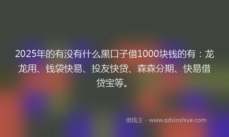 2025年的有没有什么黑口子借1000块钱的有：龙龙用、钱袋快易、投友快贷、森森分期、快易借贷宝等。