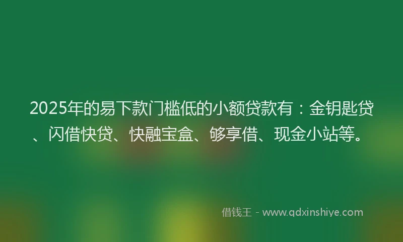 2025年的易下款门槛低的小额贷款有：金钥匙贷、闪借快贷、快融宝盒、够享借、现金小站等。