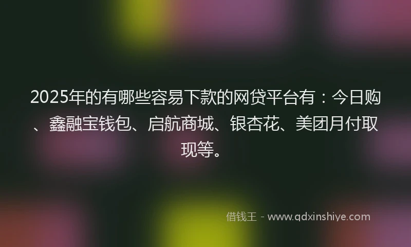 2025年的有哪些容易下款的网贷平台有：今日购、鑫融宝钱包、启航商城、银杏花、美团月付取现等。