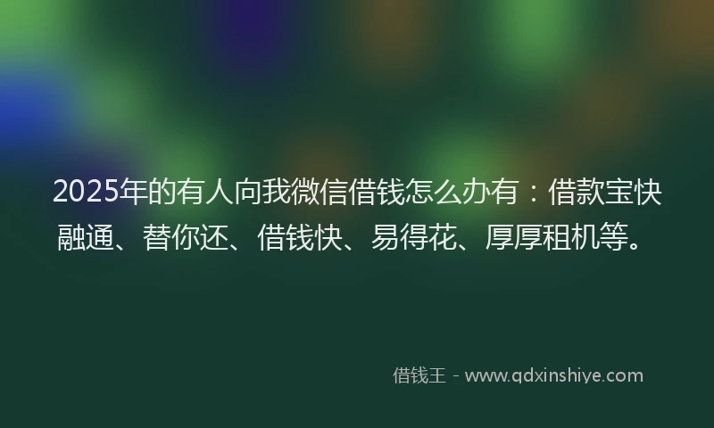 2025年的有人向我微信借钱怎么办有：借款宝快融通、替你还、借钱快、易得花、厚厚租机等。