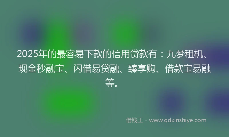2025年的最容易下款的信用贷款有：九梦租机、现金秒融宝、闪借易贷融、臻享购、借款宝易融等。