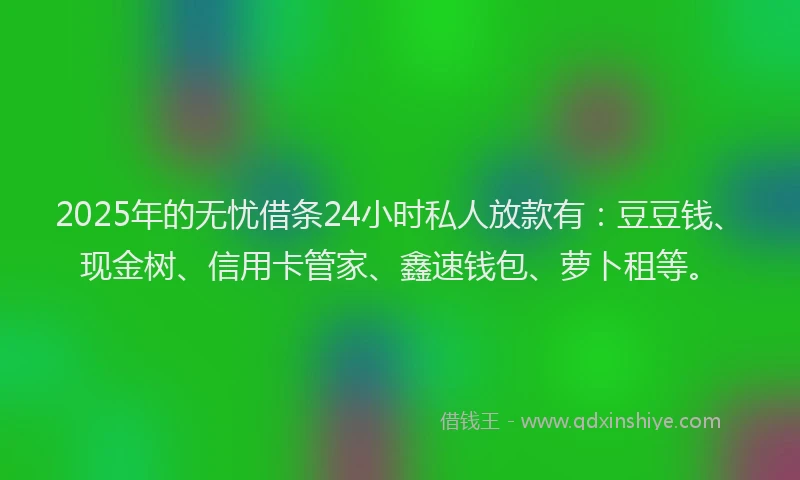 2025年的无忧借条24小时私人放款有：豆豆钱、现金树、信用卡管家、鑫速钱包、萝卜租等。