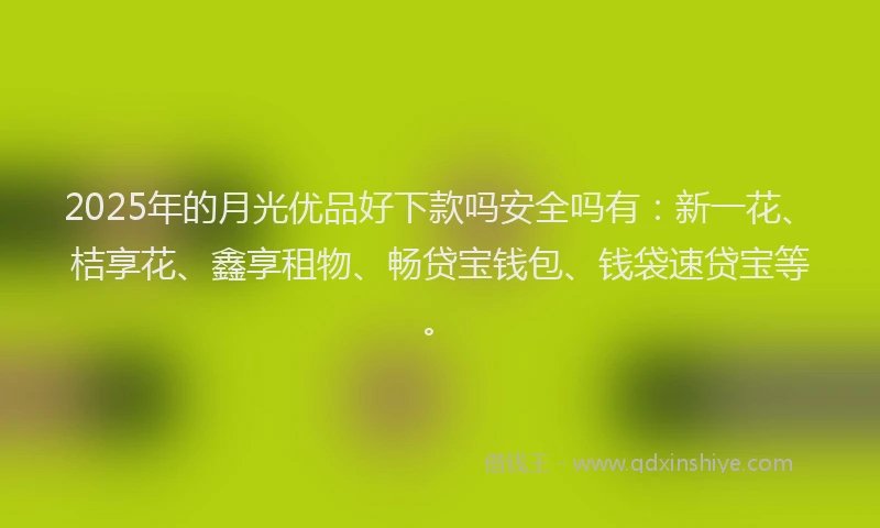 2025年的月光优品好下款吗安全吗有：新一花、桔享花、鑫享租物、畅贷宝钱包、钱袋速贷宝等。