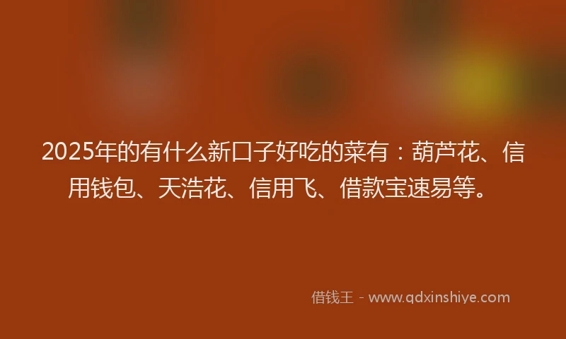 2025年的有什么新口子好吃的菜有：葫芦花、信用钱包、天浩花、信用飞、借款宝速易等。