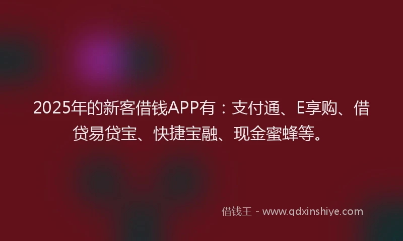 2025年的新客借钱APP有：支付通、E享购、借贷易贷宝、快捷宝融、现金蜜蜂等。