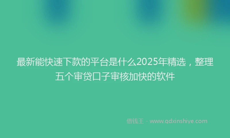 最新能快速下款的平台是什么2025年精选，整理五个审贷口子审核加快的软件
