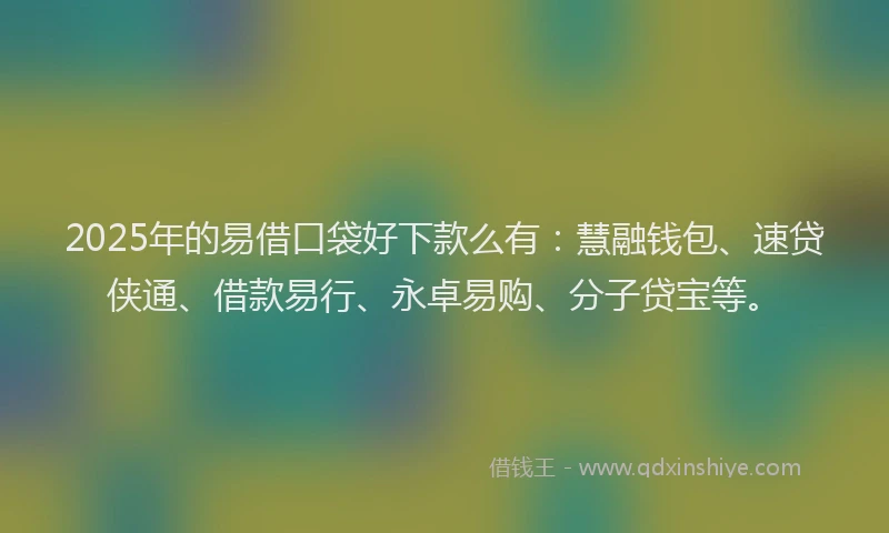 2025年的易借口袋好下款么有：慧融钱包、速贷侠通、借款易行、永卓易购、分子贷宝等。