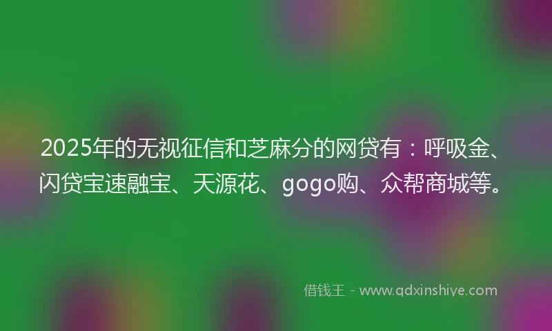 2025年的无视征信和芝麻分的网贷有：呼吸金、闪贷宝速融宝、天源花、gogo购、众帮商城等。