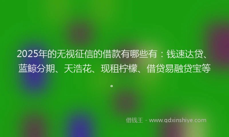 2025年的无视征信的借款有哪些有：钱速达贷、蓝鲸分期、天浩花、现租柠檬、借贷易融贷宝等。