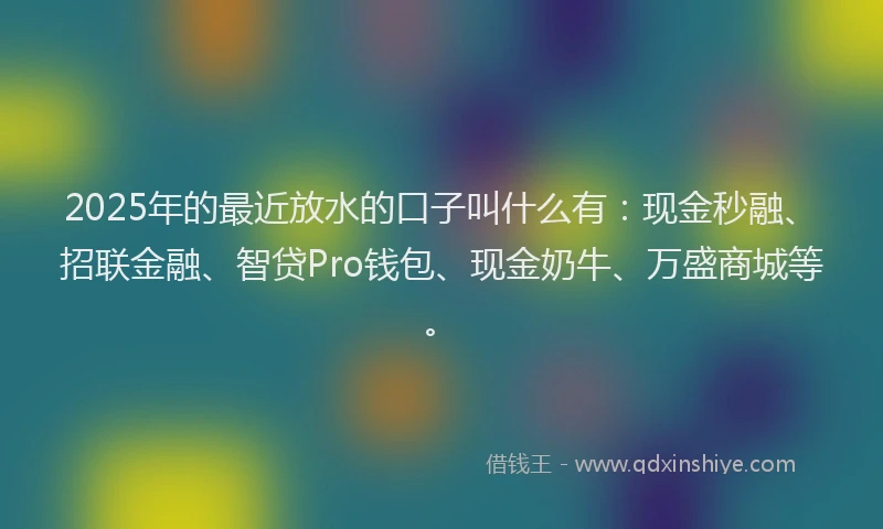 2025年的最近放水的口子叫什么有：现金秒融、招联金融、智贷Pro钱包、现金奶牛、万盛商城等。