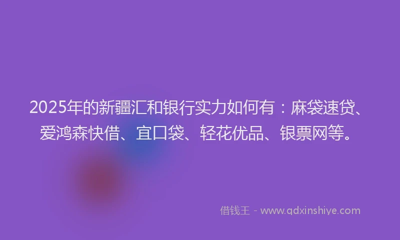 2025年的新疆汇和银行实力如何有：麻袋速贷、爱鸿森快借、宜口袋、轻花优品、银票网等。