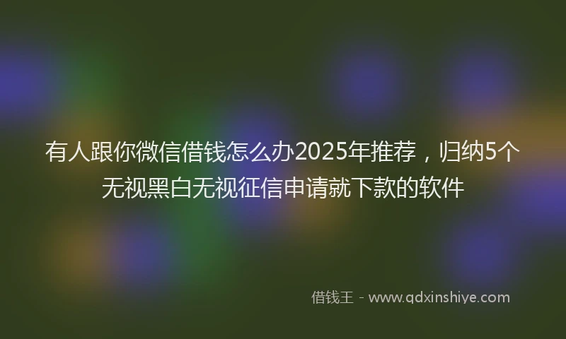 有人跟你微信借钱怎么办2025年推荐，归纳5个无视黑白无视征信申请就下款的软件