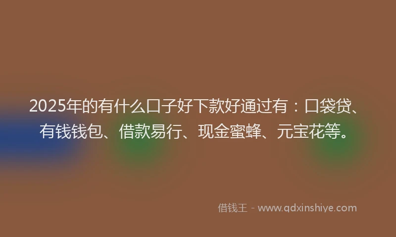 2025年的有什么口子好下款好通过有：口袋贷、有钱钱包、借款易行、现金蜜蜂、元宝花等。