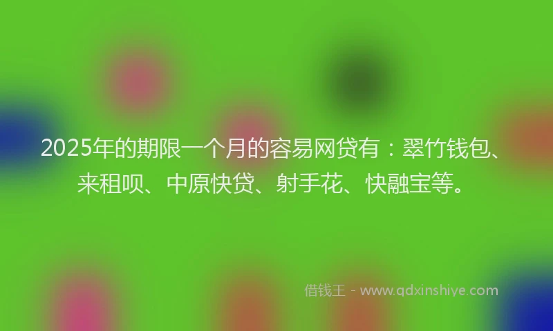 2025年的期限一个月的容易网贷有：翠竹钱包、来租呗、中原快贷、射手花、快融宝等。