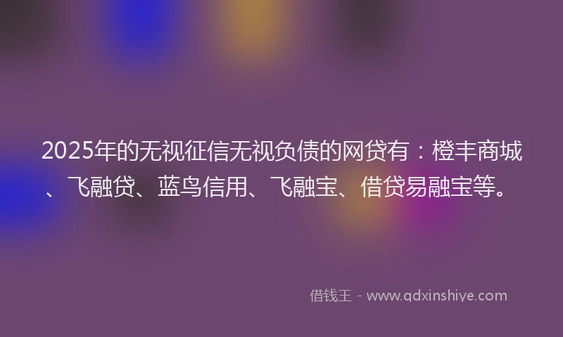 2025年的无视征信无视负债的网贷有：橙丰商城、飞融贷、蓝鸟信用、飞融宝、借贷易融宝等。