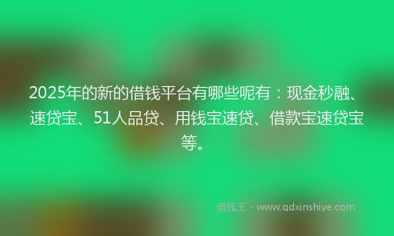 2025年的新的借钱平台有哪些呢有：现金秒融、速贷宝、51人品贷、用钱宝速贷、借款宝速贷宝等。