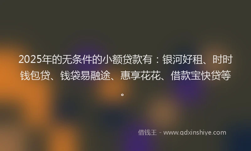 2025年的无条件的小额贷款有：银河好租、时时钱包贷、钱袋易融途、惠享花花、借款宝快贷等。