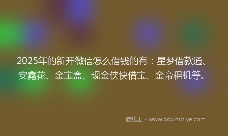 2025年的新开微信怎么借钱的有：星梦借款通、安鑫花、金宝盒、现金侠快借宝、金帝租机等。