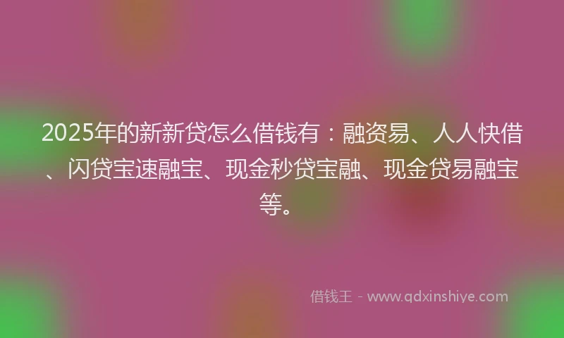 2025年的新新贷怎么借钱有：融资易、人人快借、闪贷宝速融宝、现金秒贷宝融、现金贷易融宝等。