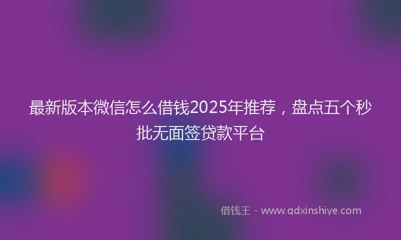 最新版本微信怎么借钱2025年推荐，盘点五个秒批无面签贷款平台