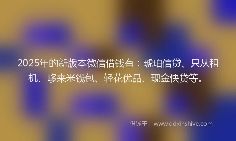2025年的新版本微信借钱有：琥珀信贷、只从租机、哆来米钱包、轻花优品、现金快贷等。
