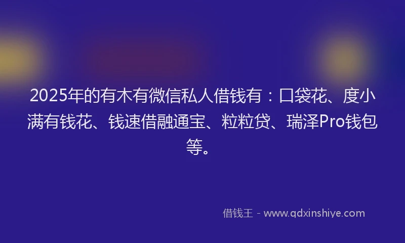 2025年的有木有微信私人借钱有：口袋花、度小满有钱花、钱速借融通宝、粒粒贷、瑞泽Pro钱包等。