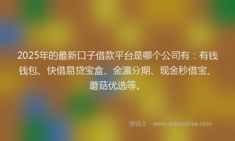 2025年的最新口子借款平台是哪个公司有：有钱钱包、快借易贷宝盒、金瀛分期、现金秒借宝、蘑菇优选等。
