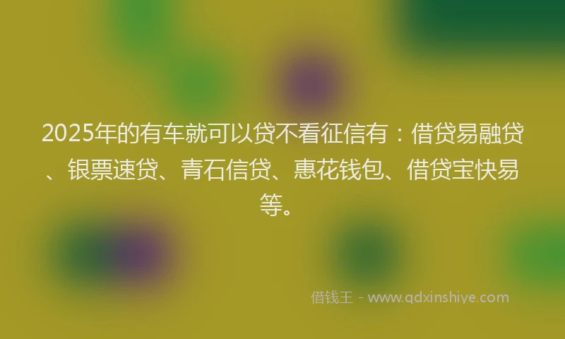 2025年的有车就可以贷不看征信有：借贷易融贷、银票速贷、青石信贷、惠花钱包、借贷宝快易等。