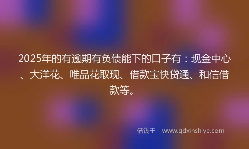2025年的有逾期有负债能下的口子有：现金中心、大洋花、唯品花取现、借款宝快贷通、和信借款等。