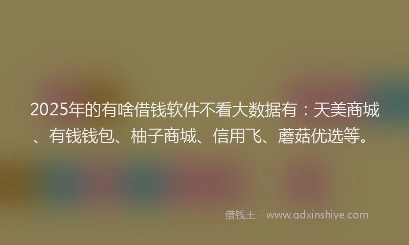 2025年的有啥借钱软件不看大数据有：天美商城、有钱钱包、柚子商城、信用飞、蘑菇优选等。