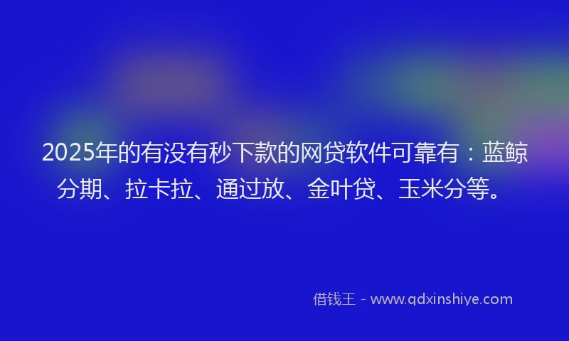 2025年的有没有秒下款的网贷软件可靠有：蓝鲸分期、拉卡拉、通过放、金叶贷、玉米分等。