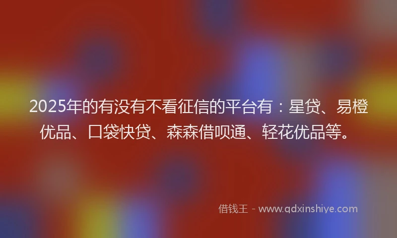 2025年的有没有不看征信的平台有：星贷、易橙优品、口袋快贷、森森借呗通、轻花优品等。