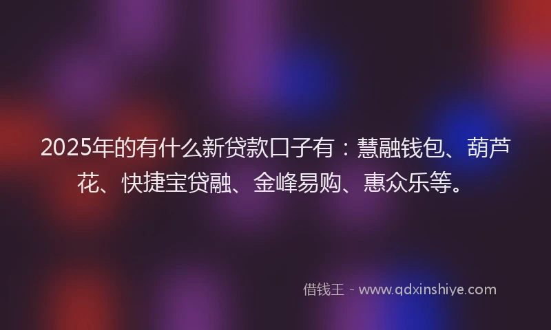 2025年的有什么新贷款口子有：慧融钱包、葫芦花、快捷宝贷融、金峰易购、惠众乐等。