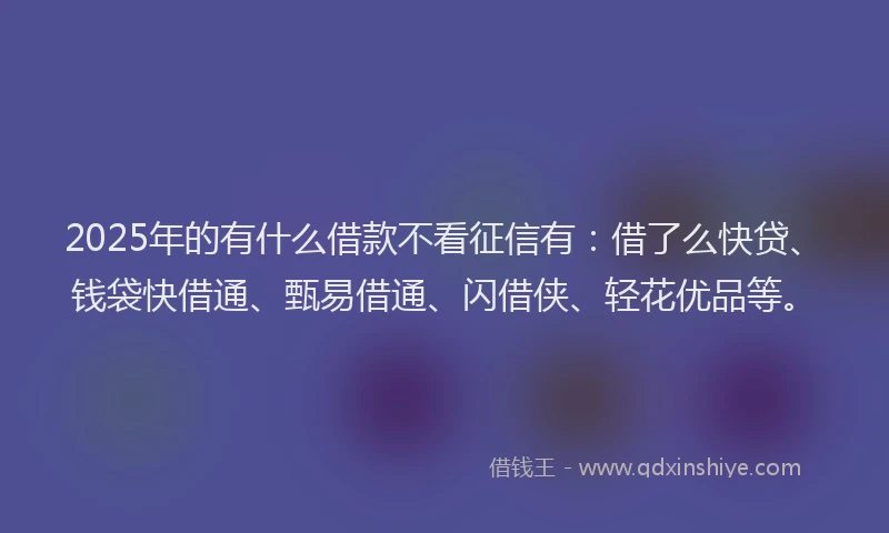 2025年的有什么借款不看征信有：借了么快贷、钱袋快借通、甄易借通、闪借侠、轻花优品等。